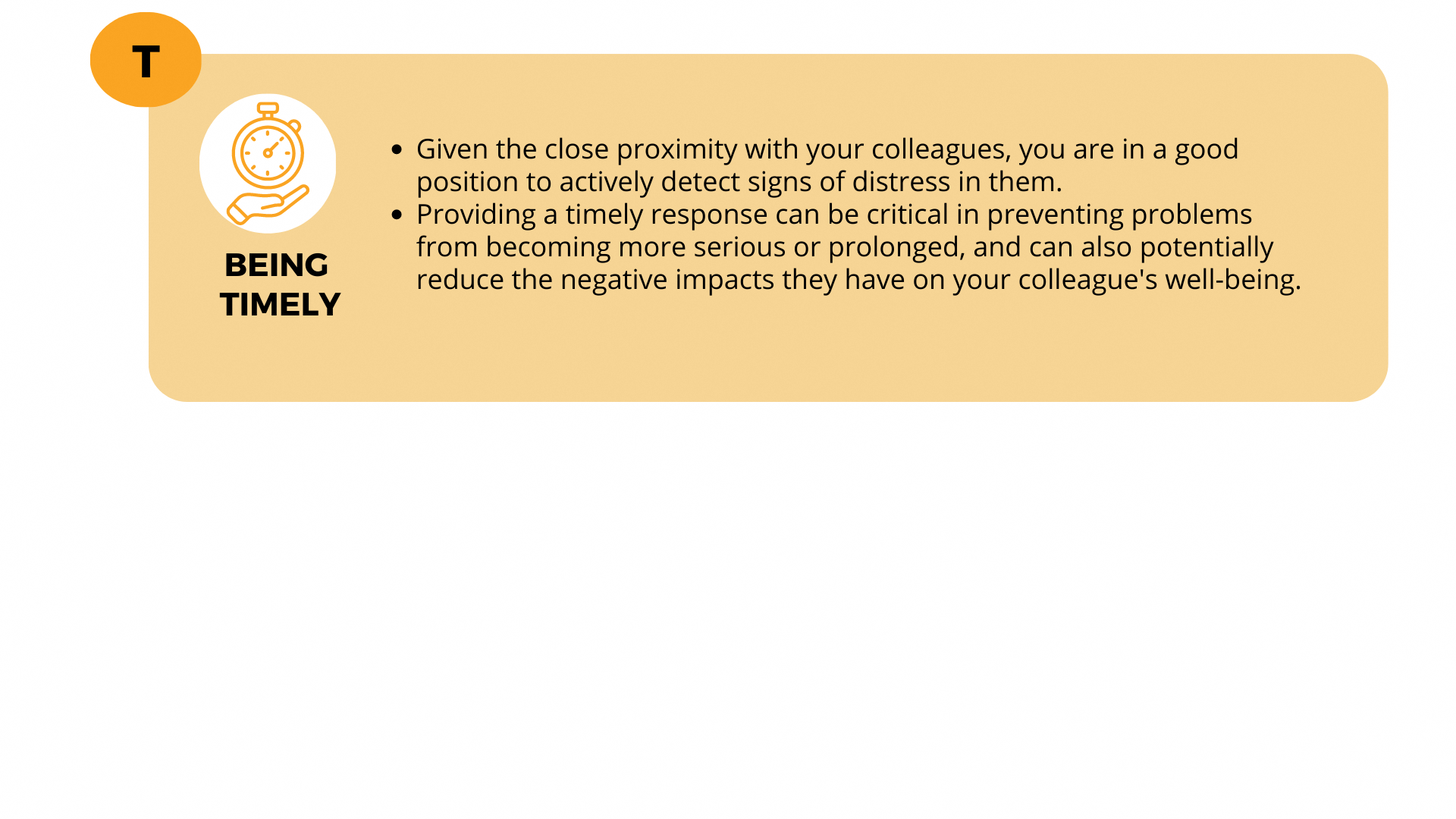 Graphic showing "ALERT (Attending, Listening, Effective Questioning, Referral, and Timely Intervention)" framework for supporting colleagues in distress.